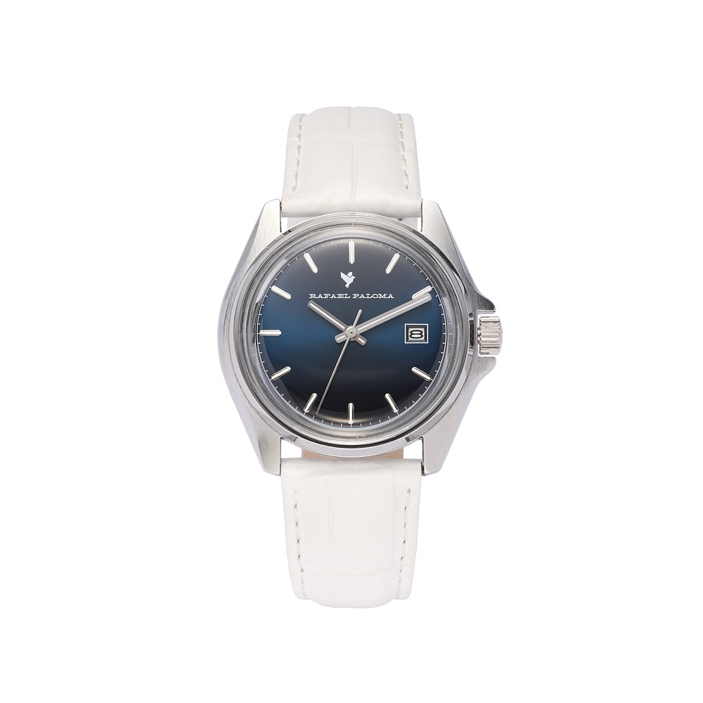 Orologio Uomo Acciaio Rafael Paloma Acciaio Pelle Bianca Blu Data ORP001009